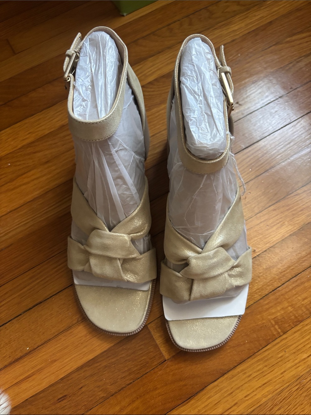 Vionic Gold Knotted Ankle-Strap Heels